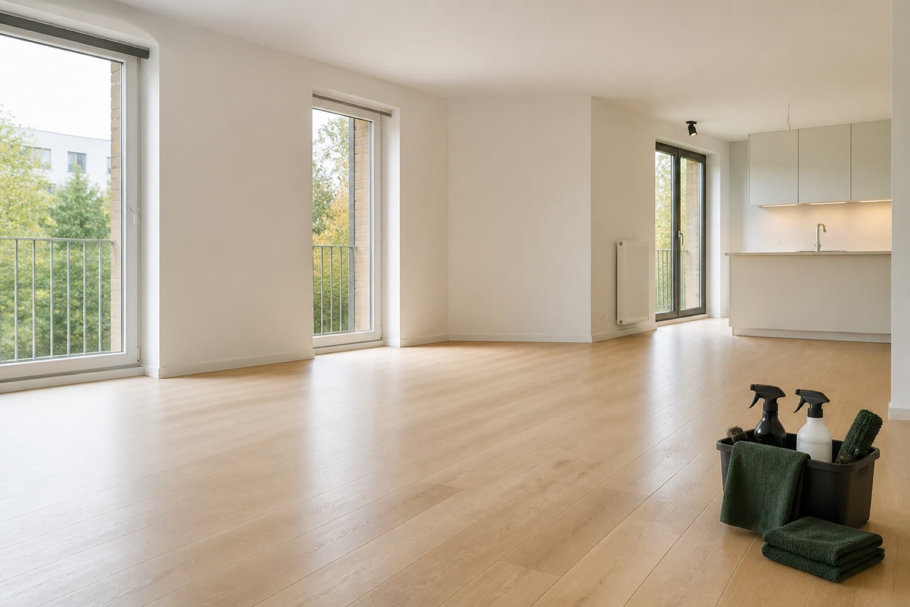 Vue illustrative d’un appartement lumineux préparé avant une remise des clés